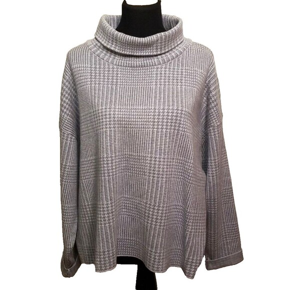 Ann Taylor Cowl Neck Gray Houndstooth Sweater XL Cotton Blend Heavy Warm Soft T9 - Picture 1 of 7